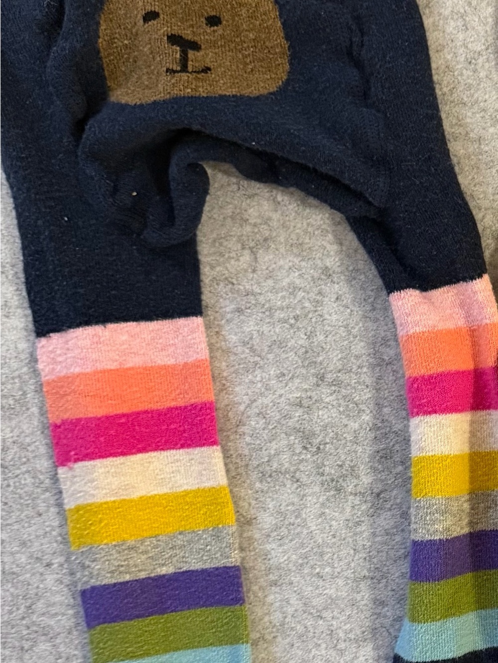 Navy Baby/Toddler Bear Sweater Tights with Colorful Stripes